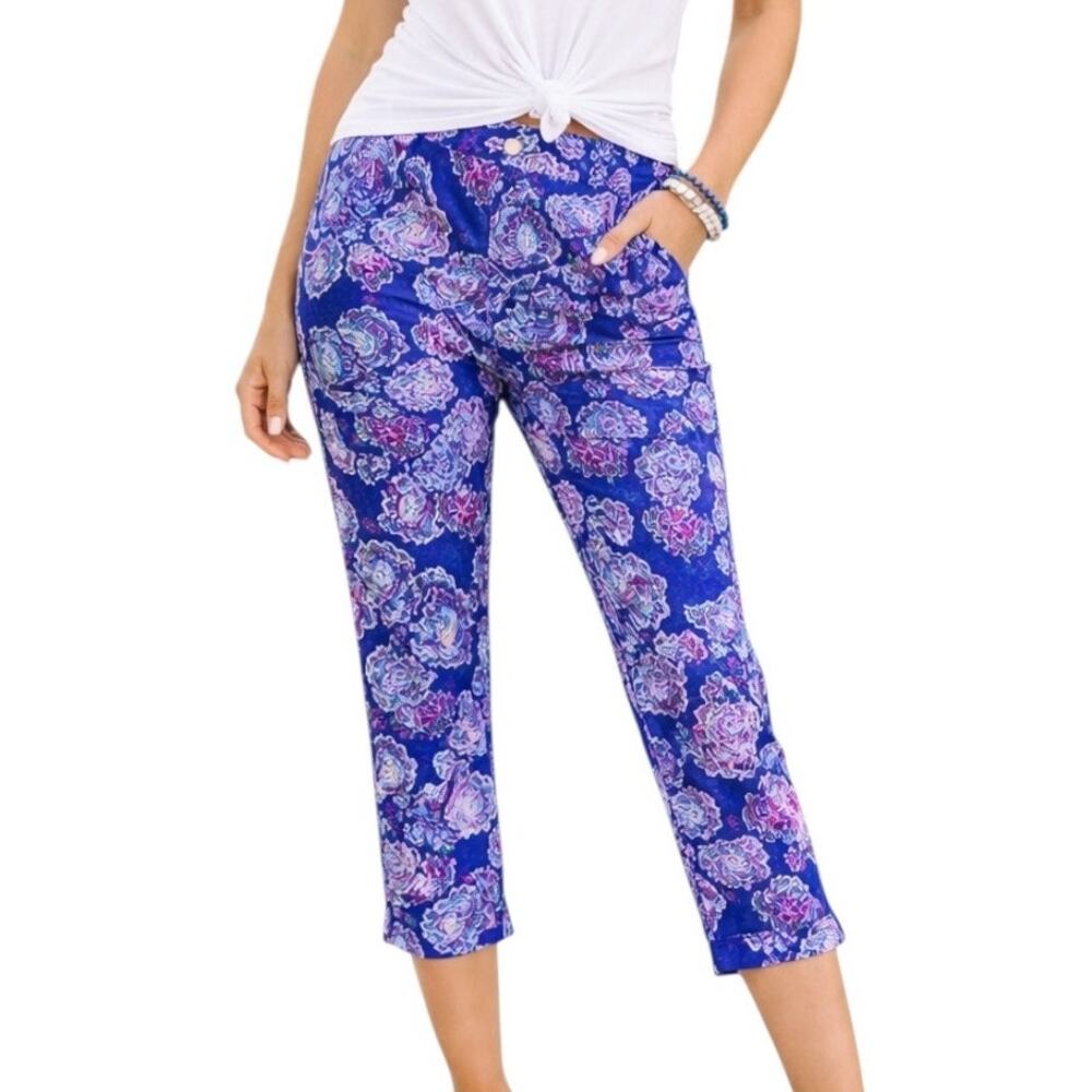 Chico’s Size .5P Women's Pants Ultimate Twill Utility Crop Blue Paisley 6 Petite